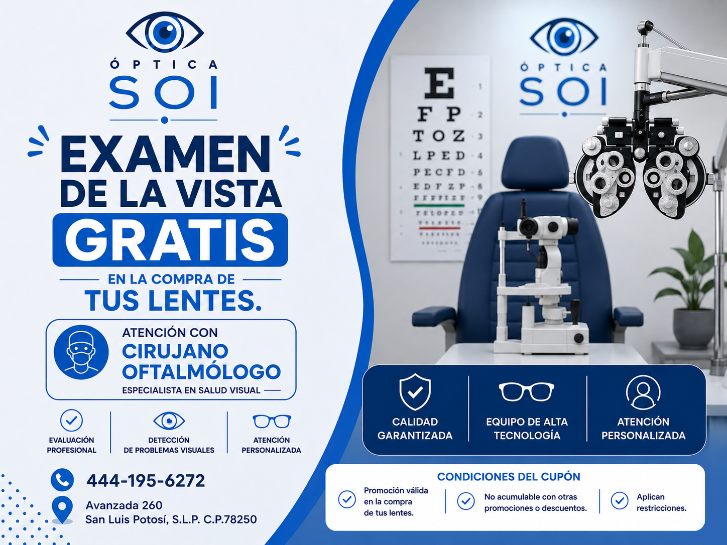 Examen de la vista GRATIS en la compra de tus lentes en Optica SOI, San Luis Potosí