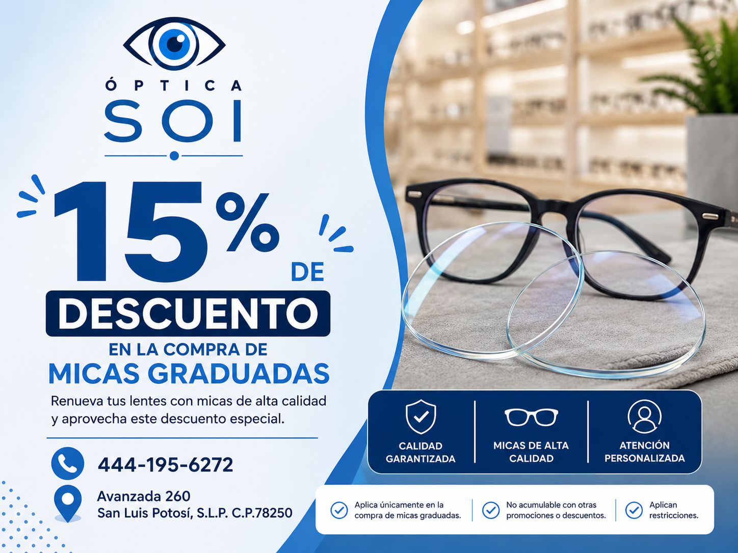 15% de descuento en micas graduadas | Óptica Soi San Luis Potosí en San Luis Potosí